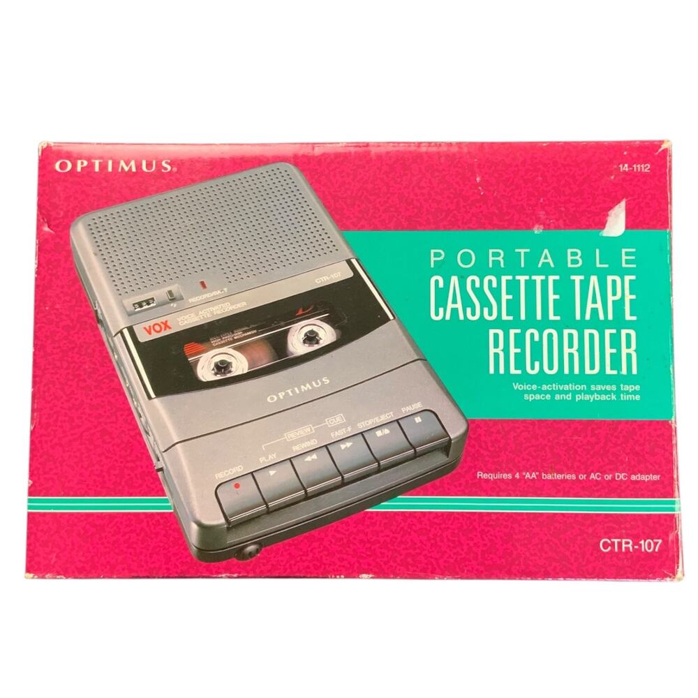 Optimus CTR-107 Portable Cassette Tape Recorder Voice Activated w/ Box VTG